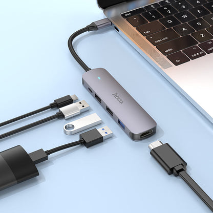 USB-C Hub HOCO HB27, USB-A 3.0 - 2 x USB-A - USB-C - HDMI, Grau
