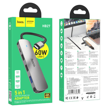 USB-C Hub HOCO HB27, USB-A 3.0 - 2 x USB-A - USB-C - HDMI, Grau