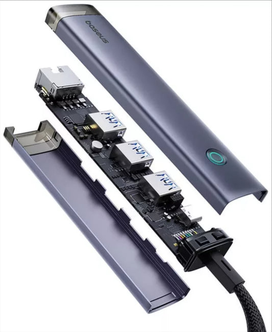 USB / USB-C Hub Baseus UltraJoy, 3 x USB-A 3.0 - 1 x USB-C - 1 x RJ45, Grau B0005280B811-14