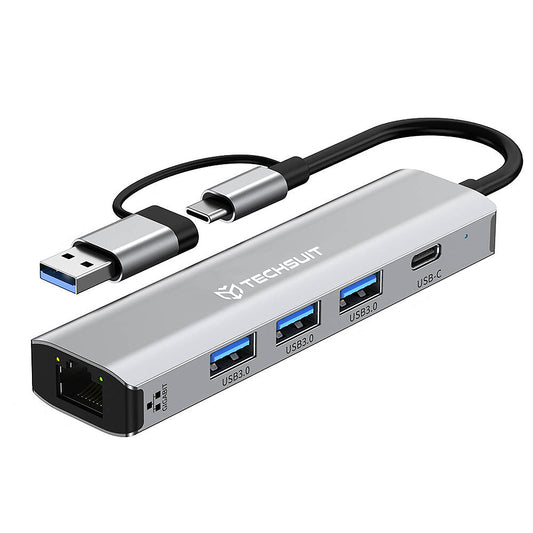 USB / USB-C Hub Techsuit H3 BoostNetLink, 5in1, Grau