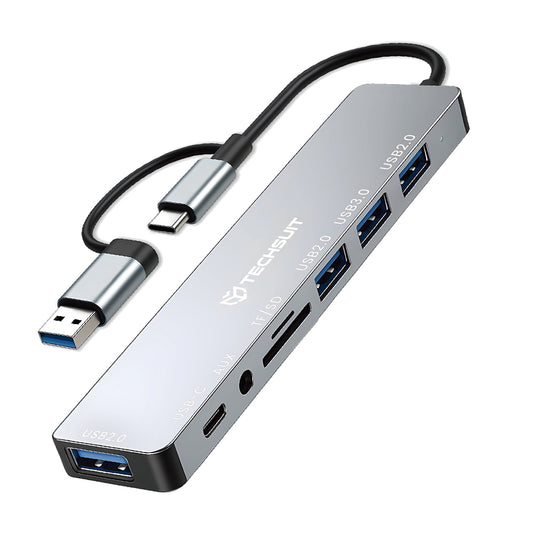 USB / USB-C Hub Techsuit H9 DataBridge, 8in1, Grau
