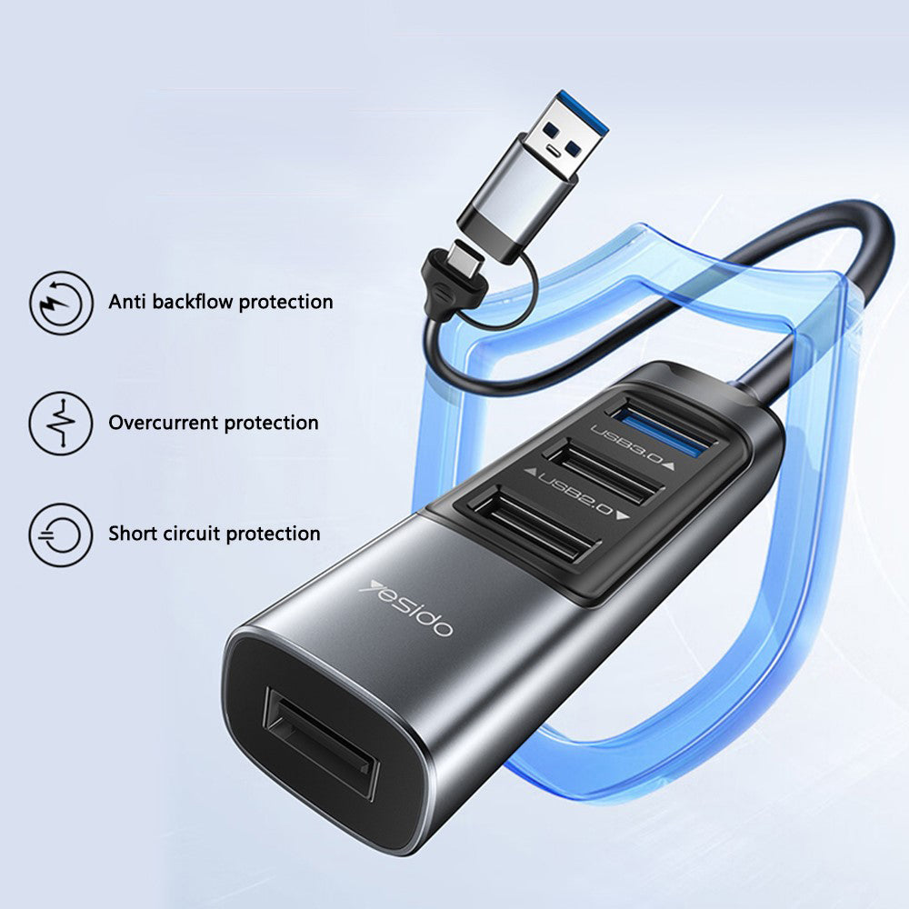 USB / USB-C Hub Yesido HB20, 5in1, Grau