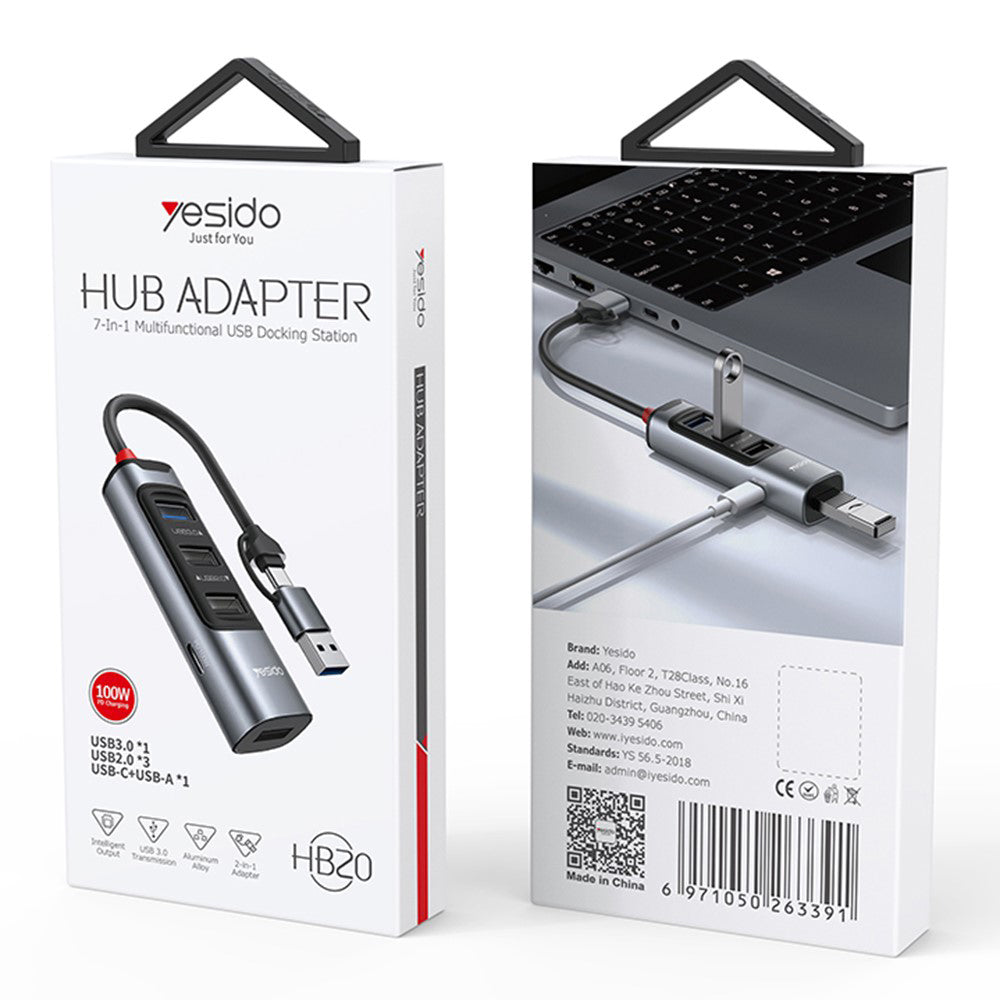 USB / USB-C Hub Yesido HB20, 5in1, Grau