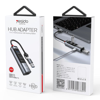 USB / USB-C Hub Yesido HB20, 5in1, Grau