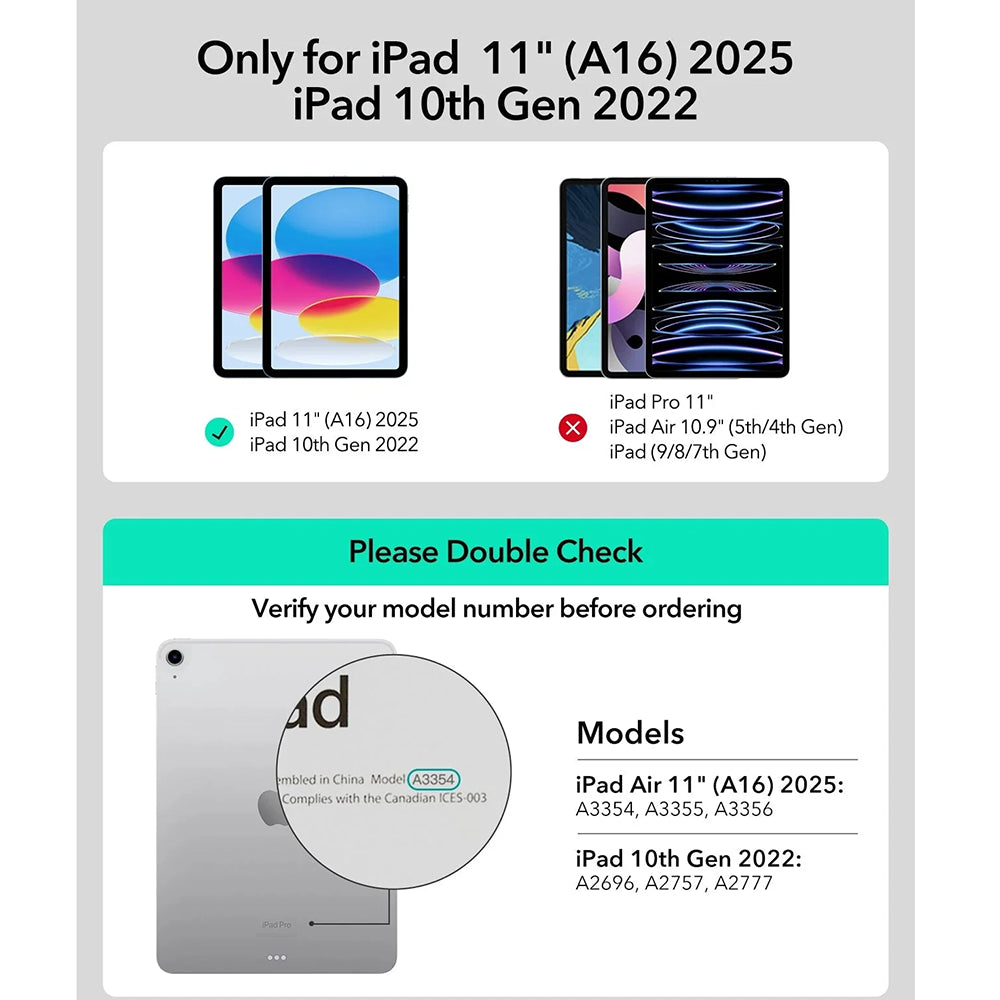 Tastaturhülle für Apple iPad (2025) / (2022), ESR, Rebound New, Schwarz