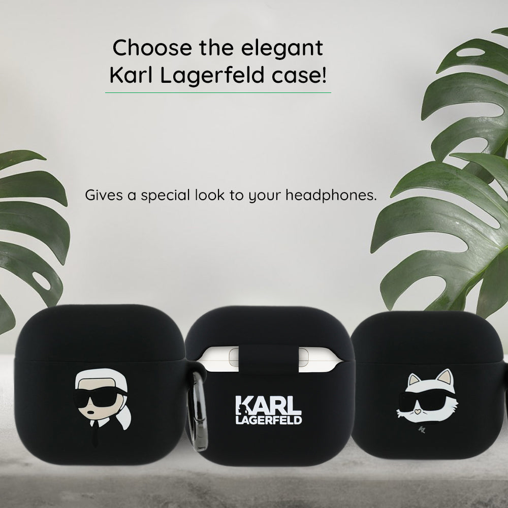 Karl Lagerfeld 3D Karl & Choupette's Heads Hülle für Apple AirPods 4, Schwarz
