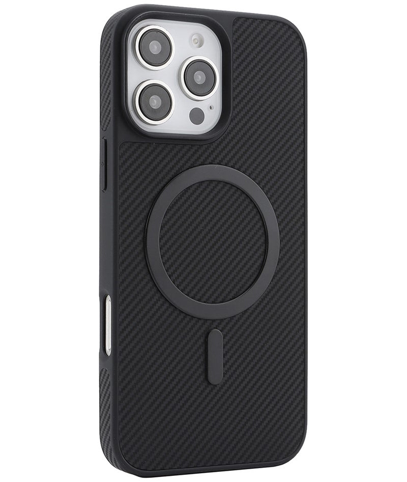 MagSafe-Hülle für Apple iPhone 16 Pro, OEM, Carbon-Metallring, Schwarz