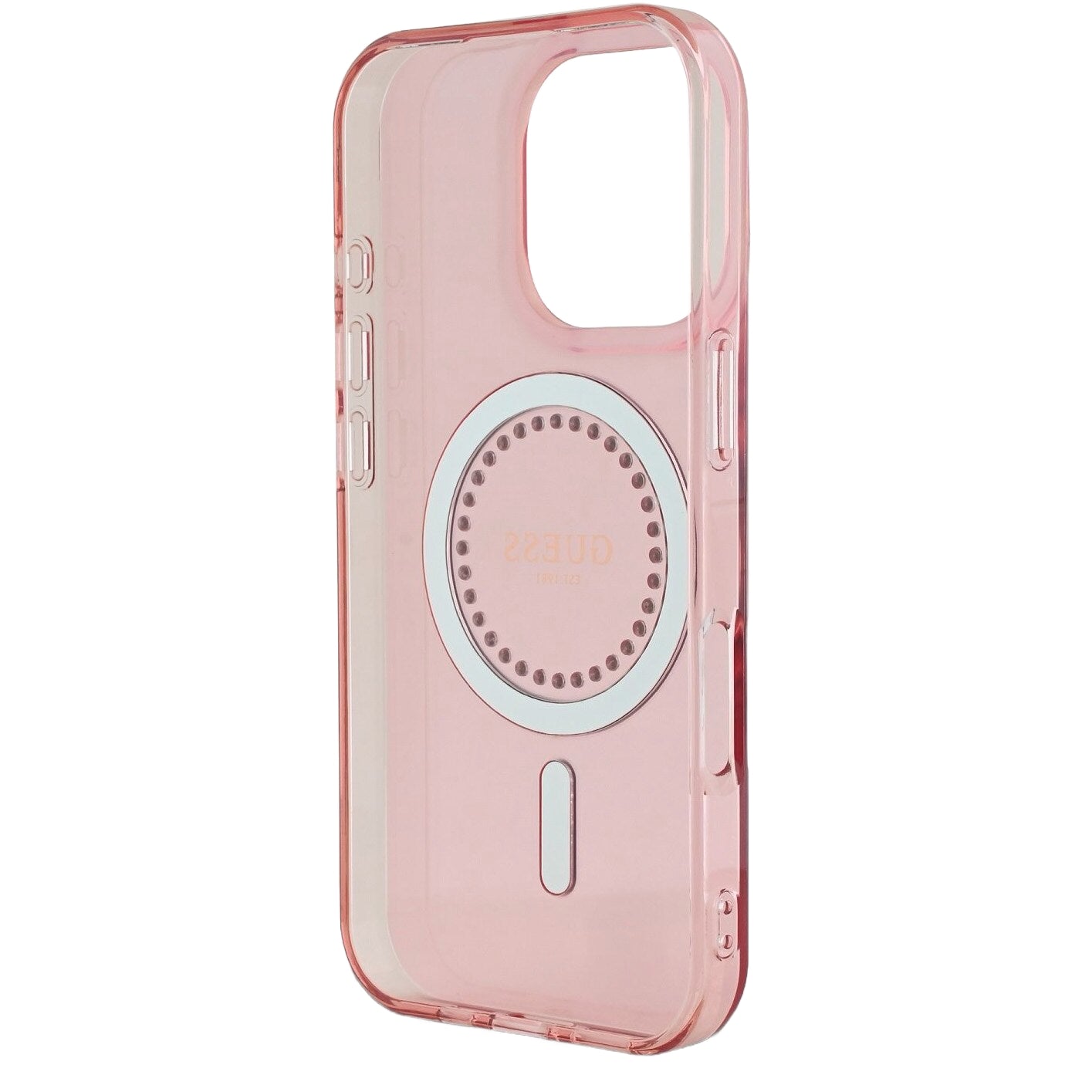 MagSafe Hülle für Apple iPhone 16 Pro Max, Guess, IML Rhinestones Ring, Rosa GUHMP16XPFTDTEP