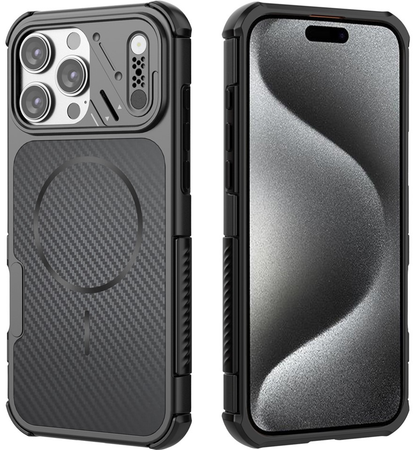 MagSafe-Hülle für Apple iPhone 16 Pro, OEM, Carbon- und Eckenschutz, Schwarz