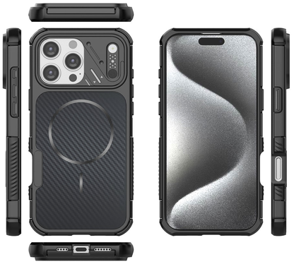 MagSafe-Hülle für Apple iPhone 16 Pro, OEM, Carbon- und Eckenschutz, Schwarz