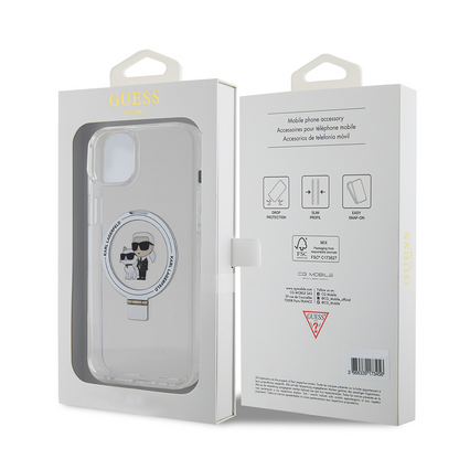 MagSafe-Hülle für Apple iPhone 15 Plus, Karl Lagerfeld, Ringstand Karl und Choupette, Weiß, Wiederverpackt
