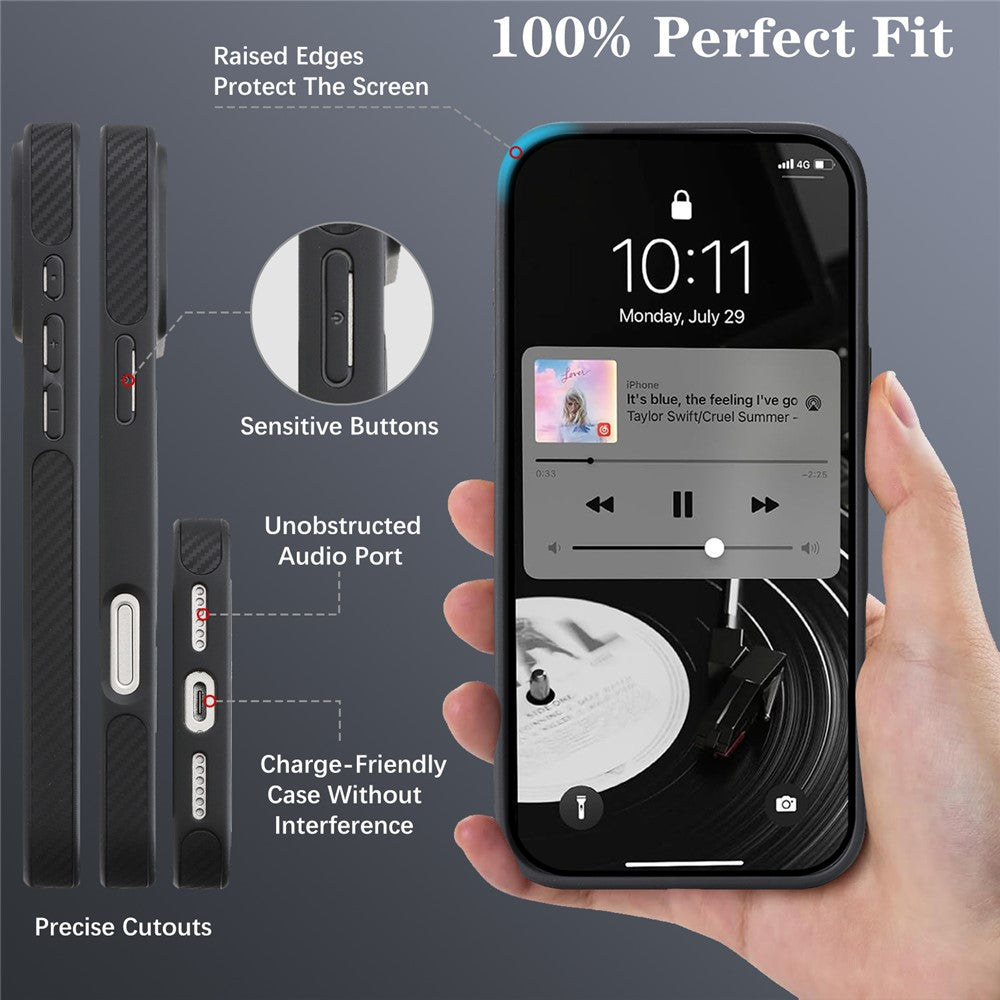 MagSafe-Hülle für Apple iPhone 16 Pro, OEM, Carbon-Metallring, Schwarz