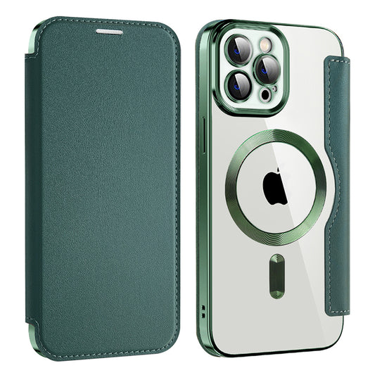 Husa MagSafe pentru Apple iPhone 12 Pro, Techsuit, SmartMag Book, Verde