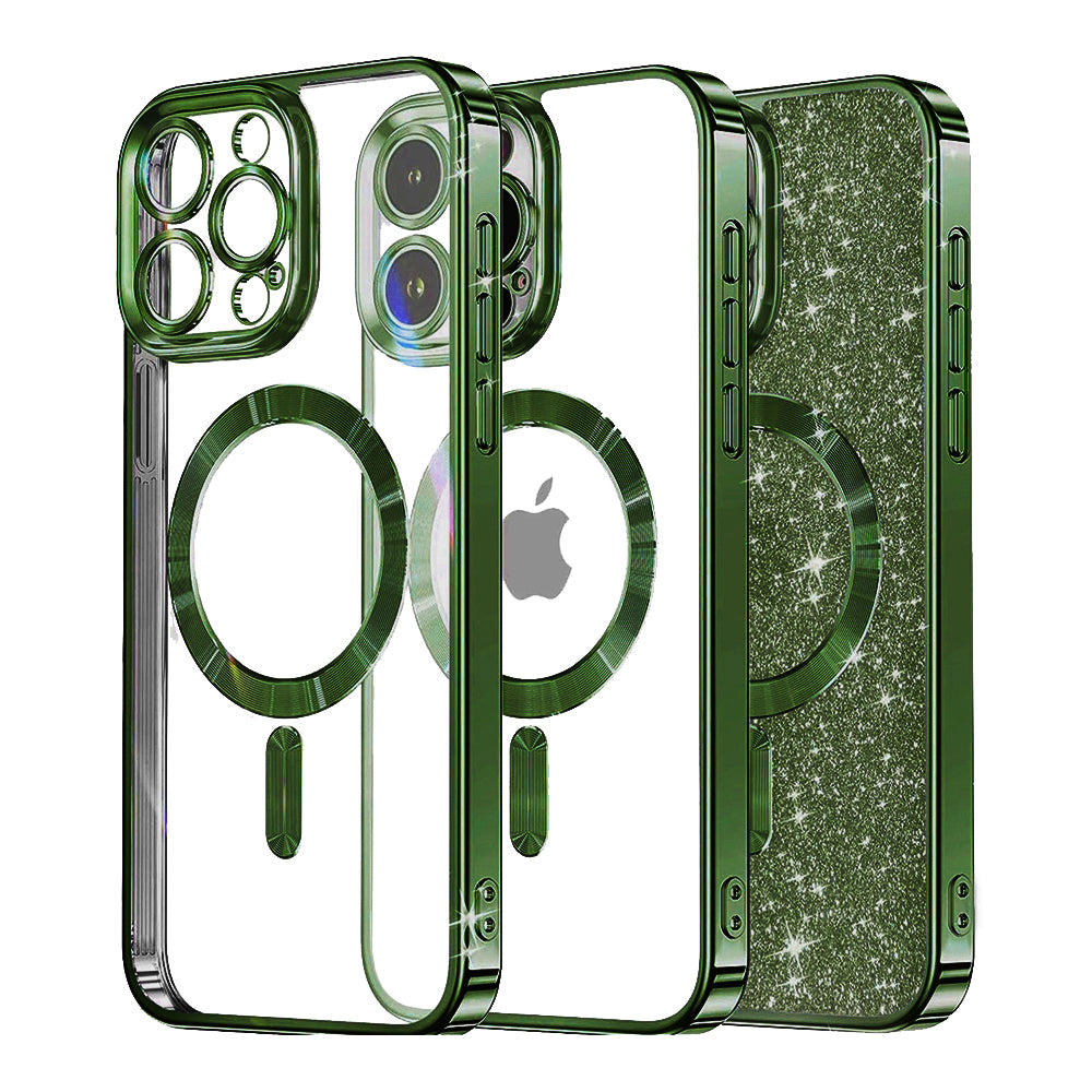 MagSafe-Hülle für Apple iPhone 13 Pro Max, Techsuit, Luxury Glitter, Dunkelgrün