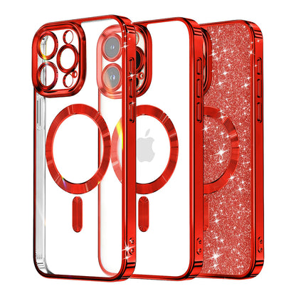 MagSafe Case for Apple iPhone 13 Pro, Techsuit, Luxury Glitter, Red