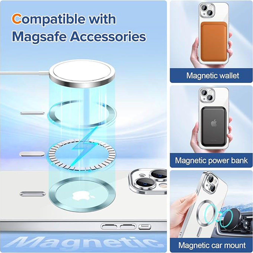 MagSafe Case for Apple iPhone 13, Techsuit, Luxury Crystal, Silver