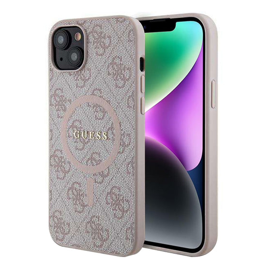 MagSafe Hülle für Apple iPhone 14, Guess, 4G Ring Classic Logo, Rosa