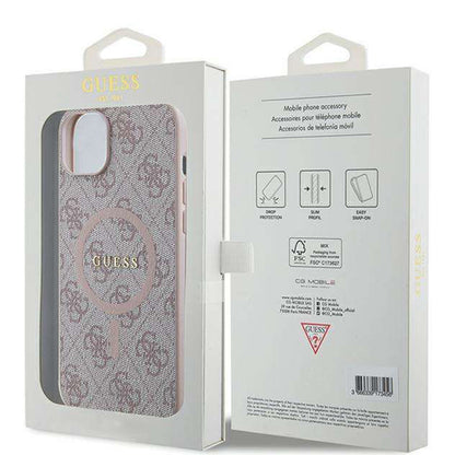 MagSafe Hülle für Apple iPhone 14, Guess, 4G Ring Classic Logo, Rosa