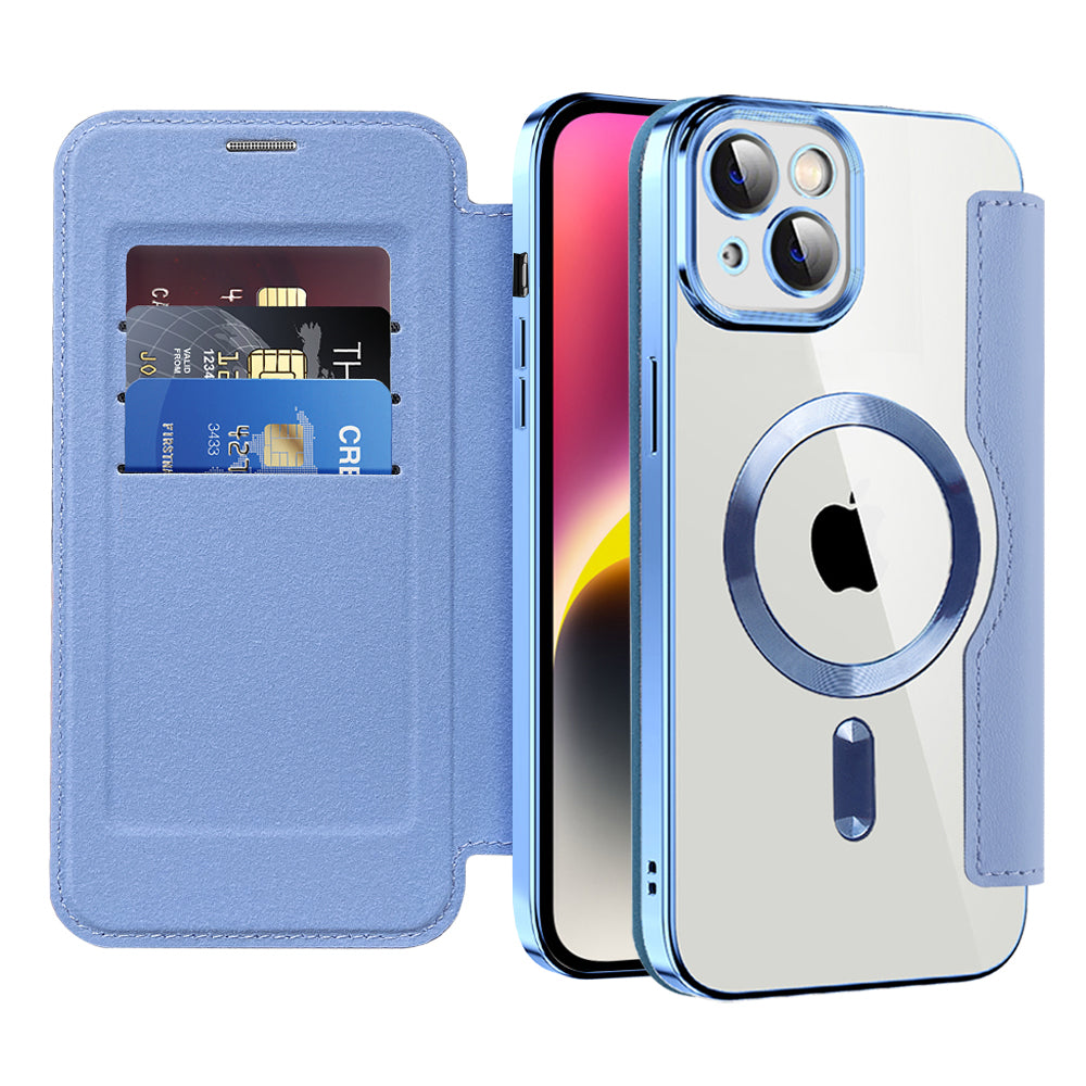 MagSafe Case for Apple iPhone 14 Plus, Techsuit, SmartMag Book, Blue