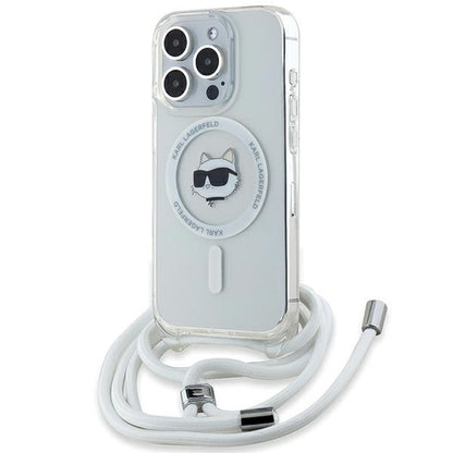 MagSafe Hülle für Apple iPhone 14 Pro Max, Karl Lagerfeld, IML Crossbody Choupette's Head with Strap, Transparent