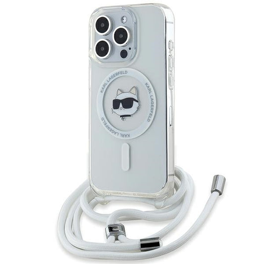 MagSafe Hülle für Apple iPhone 14 Pro Max, Karl Lagerfeld, IML Crossbody Choupette's Head with Strap, Transparent