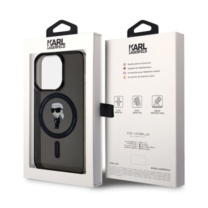 MagSafe Hülle für Apple iPhone 14 Pro Max, Karl Lagerfeld, IML Ikonik Karl, Schwarz