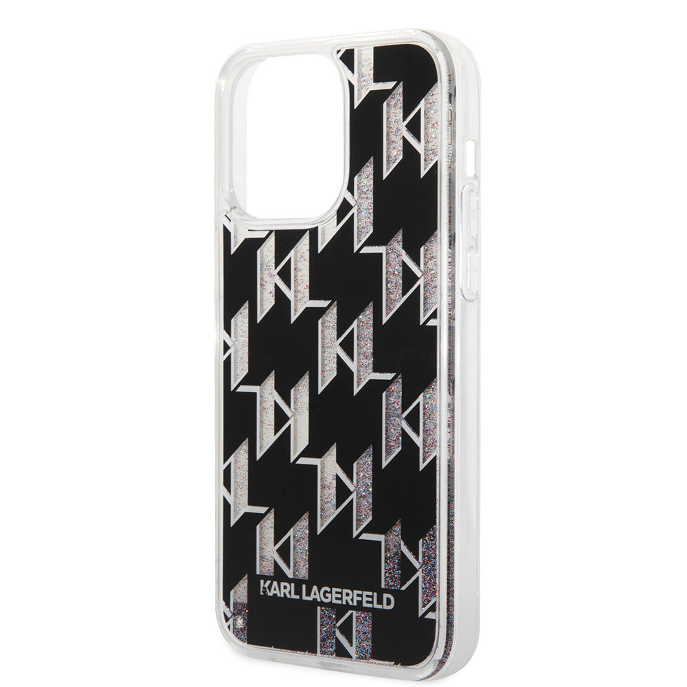 MagSafe Case for Apple iPhone 14 Pro Max, Karl Lagerfeld, Monogram Liquid Glitter, Black