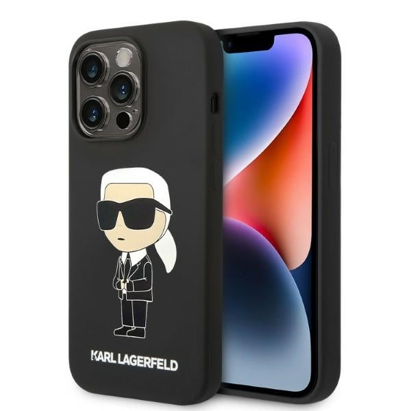 MagSafe Hülle für Apple iPhone 14 Pro Max, Karl Lagerfeld, Ikonik Karl Silikon, Schwarz