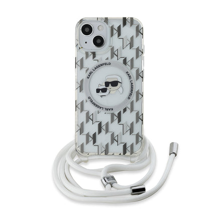 MagSafe Hülle für Apple iPhone 15, Karl Lagerfeld, IML Crossbody Monogram Karl & Choupette's Heads, Transparent