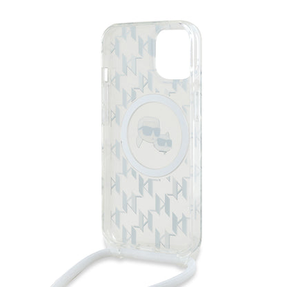 MagSafe Hülle für Apple iPhone 15, Karl Lagerfeld, IML Crossbody Monogram Karl & Choupette's Heads, Transparent