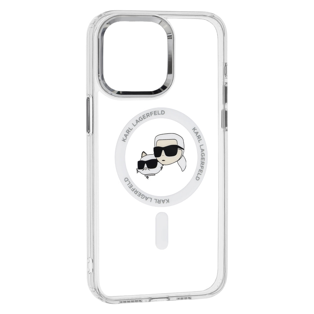 MagSafe Case for Apple iPhone 15, Karl Lagerfeld, IML Metal Karl & Choupette's Heads, Transparent