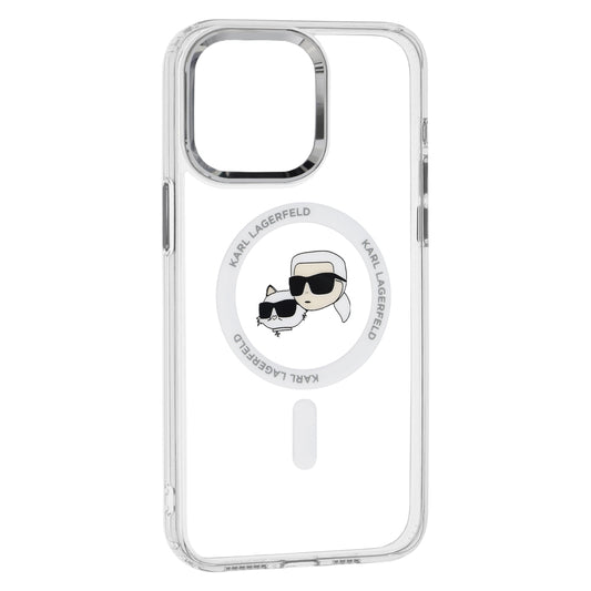 MagSafe Hülle für Apple iPhone 15, Karl Lagerfeld, IML Metal Karl & Choupette's Heads, Transparent