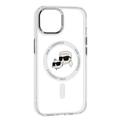 MagSafe Case for Apple iPhone 15, Karl Lagerfeld, IML Metal Karl & Choupette's Heads, White