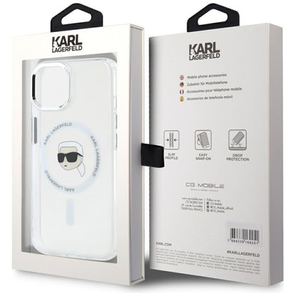 MagSafe Hülle für Apple iPhone 15, Karl Lagerfeld, IML Metal Karl's Head, Weiß