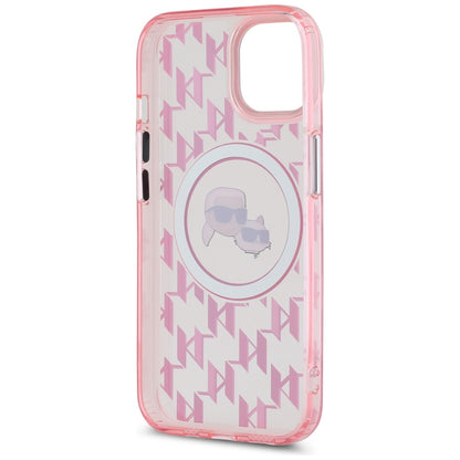 MagSafe Case for Apple iPhone 15, Karl Lagerfeld, IML Monogram Karl & Choupette's Heads, Pink