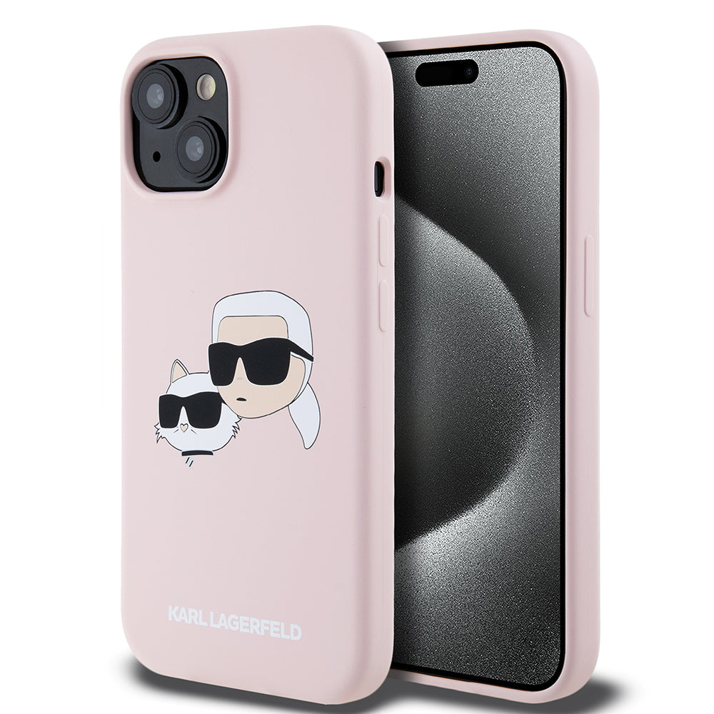 MagSafe Case for Apple iPhone 15, Karl Lagerfeld, Silicone Karl & Choupette's Heads, Pink