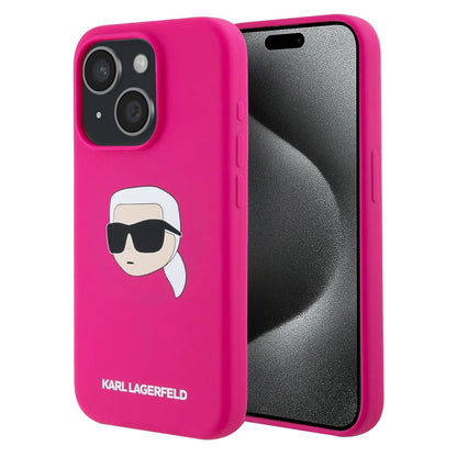 MagSafe Hülle für Apple iPhone 15, Karl Lagerfeld, Silikon Karl's Head, Fuchsia