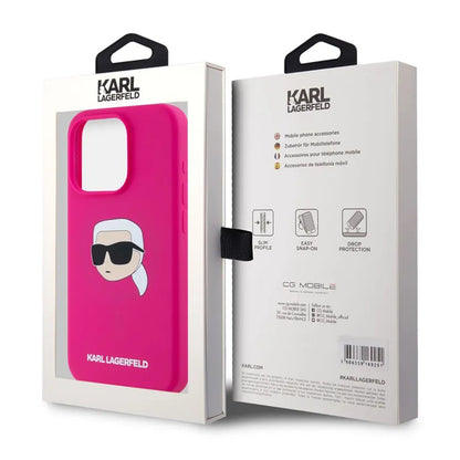 MagSafe Hülle für Apple iPhone 15, Karl Lagerfeld, Silikon Karl's Head, Fuchsia