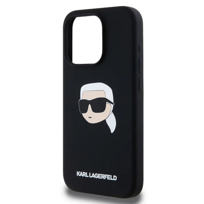 MagSafe Hülle für Apple iPhone 15, Karl Lagerfeld, Silikon Karl's Head, Schwarz
