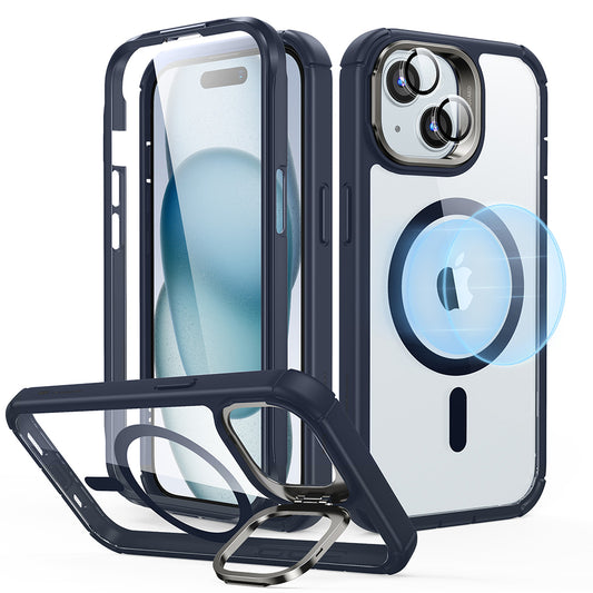 MagSafe Case for Apple iPhone 15 Plus, ESR, Armor Tough Kickstand, Navy Transparent