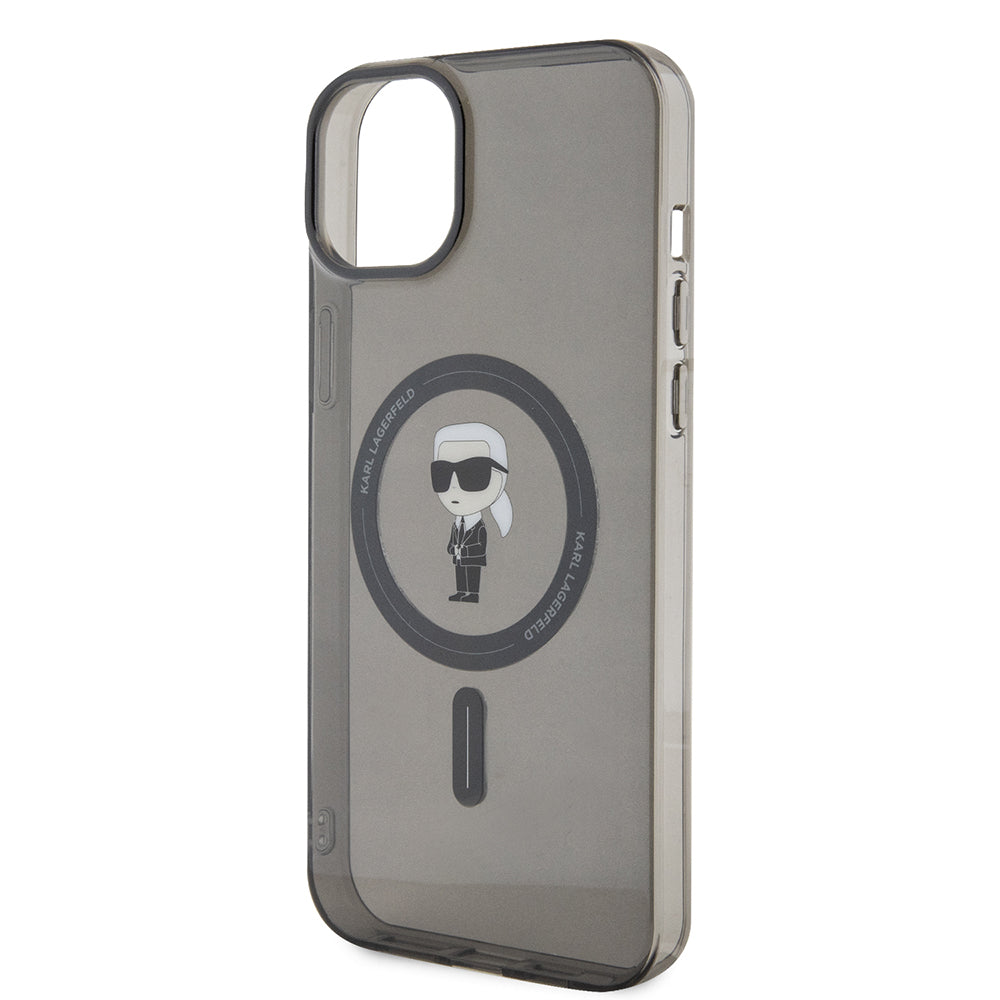 MagSafe Hülle für Apple iPhone 15 Plus, Karl Lagerfeld, IML Ikonik Karl, Schwarz