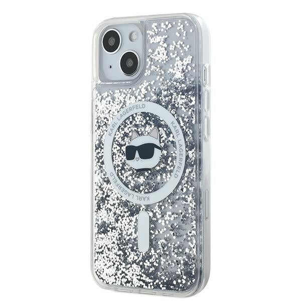 MagSafe Hülle für Apple iPhone 15 Plus, Karl Lagerfeld, Liquid Glitter Choupette's Head, Transparent