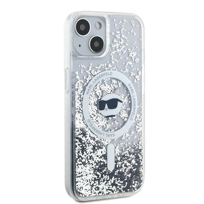 MagSafe Hülle für Apple iPhone 15 Plus, Karl Lagerfeld, Liquid Glitter Choupette's Head, Transparent