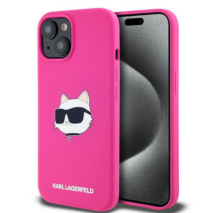 MagSafe Case for Apple iPhone 15 Plus, Karl Lagerfeld, Silicone Choupette's Head, Fuchsia