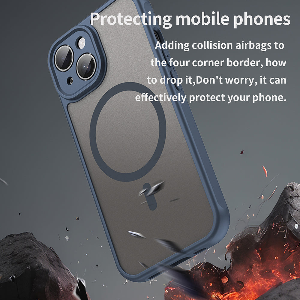 MagSafe-Hülle für Apple iPhone 15 Plus, Techsuit, HaloFrost II, Marineblau