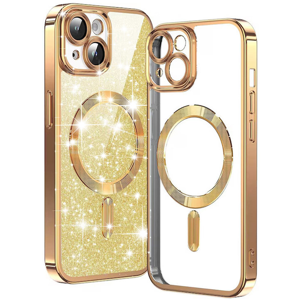 MagSafe-Hülle für Apple iPhone 15 Plus, Techsuit, Luxury Glitter, Gold