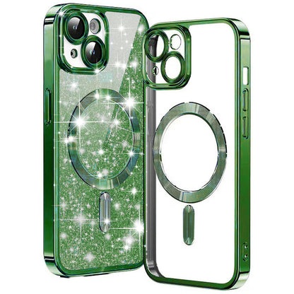 MagSafe-Hülle für Apple iPhone 15 Plus, Techsuit, Luxury Glitter, Dunkelgrün