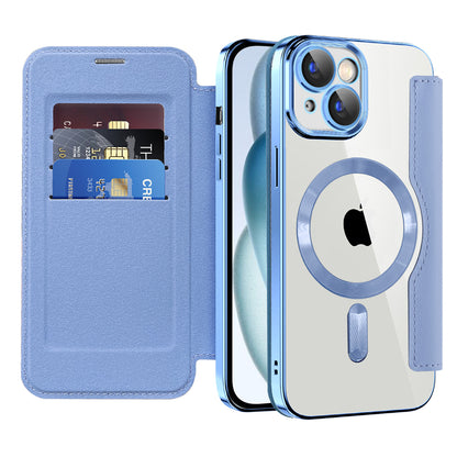 MagSafe-Hülle für Apple iPhone 15 Plus, Techsuit, SmartMag Book, Blau