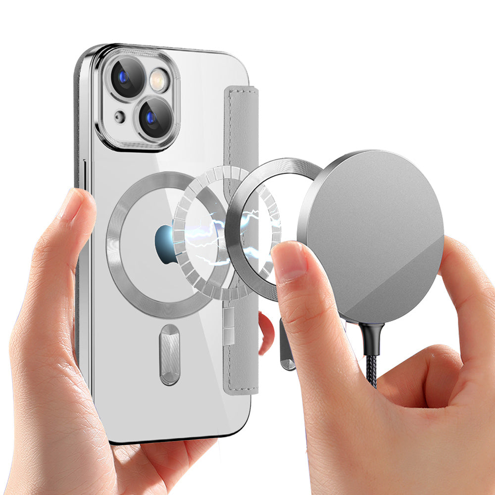 MagSafe-Hülle für Apple iPhone 15 Plus, Techsuit, SmartMag Book, Grau