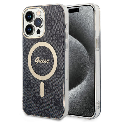 MagSafe Hülle für Apple iPhone 15 Pro, Guess, 4G IML, Schwarz GUHMP15LH4STK